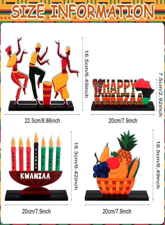 Shknldzsm 4Pcs Happy Kwanzaa Table Centerpiece Wooden Sign Table Topper Kwanzaa Kinara African Drum Fruit Table Signs Decorations for African Heritage Holiday Party Supplies - Image 2